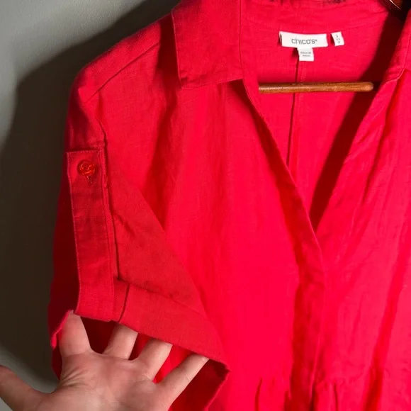 SOLD Chico’s Linen Roll Tab Dolman Midi Dress - Picture 10 of 13